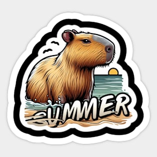 Cute summer capybara on the beach Sticker